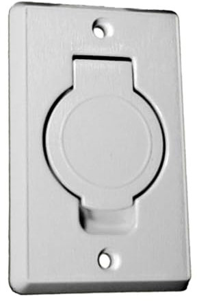 Plastiflex Rechteckige Absaugbuchse mit rundem Deckel, Farbe Weiß, Zentralstaubsauger, 78 x 123 mm, 2 Kontaktstifte, Öffnung 36-38 mm