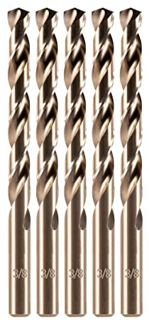 amoolo 3/8 Cobalt Drill Bit(5Pcs), M35 HSS Metal Drill Bit Set for Hard Metal, Stainless Steel, Cast Iron