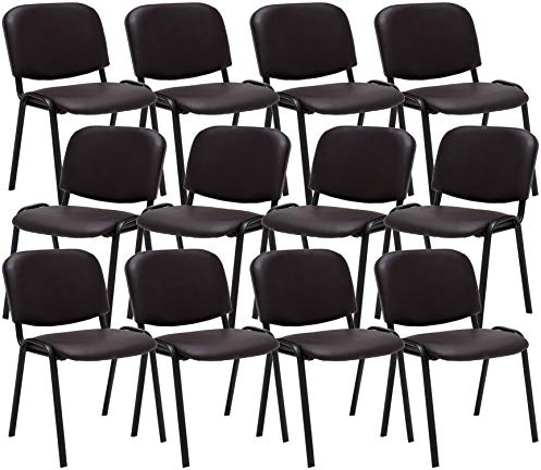 CLP Lot de 12 Chaises Visiteur Empilable Ken Similicuir I Chaise De Reception Confortable avec Dossier Pieds en Métal Robuste I Couleur:, Couleur:Marron
