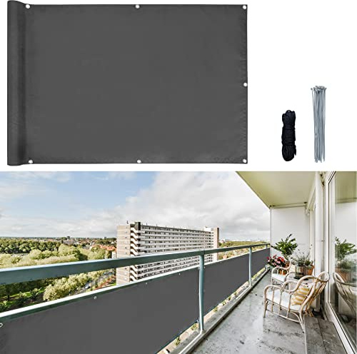 CCLIFE Balkong insynsskydd Vind- och UV-skydd Väderbeständigt 160 g/m2 med öljetter balkong insynsskydd ogenomskinlig 75 x 300 cm (3 storlekar & 2 färger) för balkongräcken terrass trädgård.