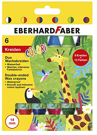 Eberhard Faber 524098 - Colori Duo Wachsmalkreiden in 12 Farben, ein Kreide-Stift mit zwei Minenfarben, 6 wasserfeste Wachsmaler mit weichem, intensiven Farbabstrich, für kreativen Mal-Spaß