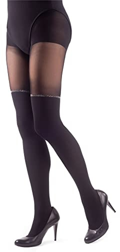 NOQ Stockings Imitation Tights Matt Semi Sheer Ladies Sexy Pantyhose Over-knee Pattern Office Date Patterned Outfit, Glossy Nero S