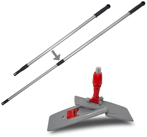 G.I.V. - Reinigungstechnik Bodenwischer Teleskopstiel ausziehbar 96-180cm mit gummiertem Handgriff + Klapphalter 50cm, für Wischmopp Microfasermopp, Universalmopp - Wischer für die Bodenreinigung