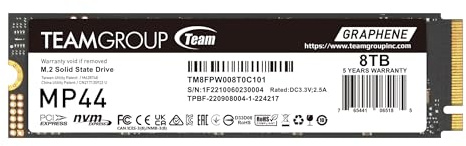 TEAMGROUP MP44 8TB SLC Cache Gen 4x4 M.2 2280 PCIe 4.0 SSD with NVMe for Laptop and Desktop, NUC and NAS Read/Write Speed up to 7400/6000MB/s TM8FPW008T0C101