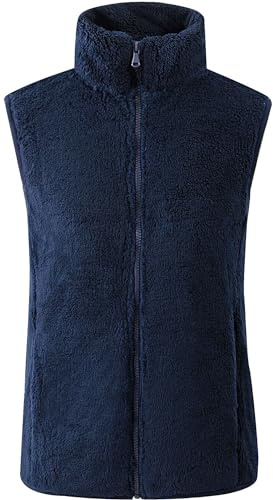 WIEAYUMEI Femme Manteaux sans Manche Veste Polaire Dames Douce Chaud Gilet polaire Duveteux pour Automne Hiver Marine M