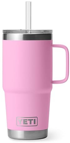 YETI Rambler Straw Mug, Stainless Steel Vacuum Insulated Mug with Stronghold Lid, Power Pink, 25 oz (739 ml)