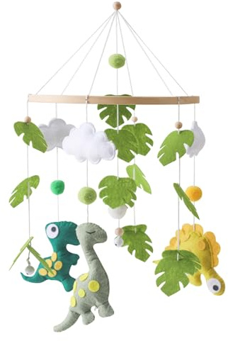 Herfair Babybett Mobile Windspiel Dinosaurier, Wolken und Grüne Blätter - Hängende Anhänger für Babybett - Geschenk für Mädchen und Jungen