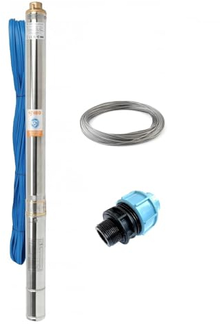 Tiefbrunnenpumpen-Set IBO 3 STM 16 Tiefbrunnenpumpe 750W | Ablassseil 30 Meter | UNIDELTA Klemmverbinder 40mm 1.1/4 Zoll | 100 l/Min. 62m Förderhöhe | Gartenpumpe Wasserpumpe Garten