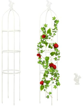ZHDOKA Enrejado de Jardín para Plantas Trepadoras, Tubo de Acero Recubierto de Plástico, Enrejado de Obelisco de Jardín, Soporte para Plantas en Maceta, Soportes para Plantas, Torre(Blanco-47.2in)