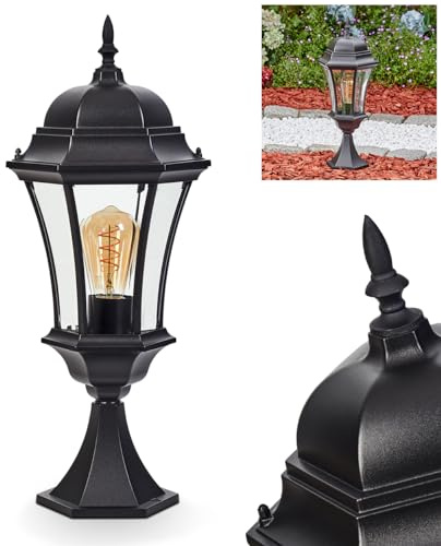 HOFSTEIN Etoe utomhusbelysning, sockellampa i metall/glas i svart/klar, belysning i antikt utseende, höjd 58 cm, trädgårdsbelysning IP44, 1 x E27, utan glödlampa