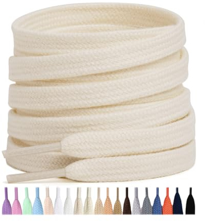 Stepace 2 paia Lacci Piatti in 100% Cotone (largi 8 mm) Stringhe per scarpe da ginnastica, scarpe da lavoro, scarpe sportive, scarpe da corsa Beige 110
