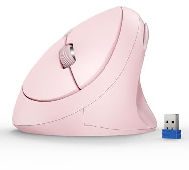 TECKNET Mouse Verticale Wireless, 2.4GHz Senza Fili Mouse Ergonomico, 4800 DPI, Clic Silenziosi, Mouse Wireless 6 Pulsanti Per PC, Computer Portatile, Mac - Rosa