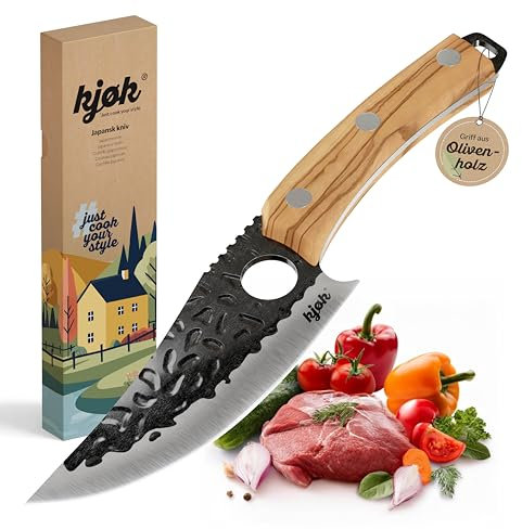 kjøk Premium Coltello da cuoco professionale durezza 56±2 HRC stile giapponese con lama da 15cm, con custodia e manico in legno d’olivo, coltello da cucina asiatico e da chef per la bisteca