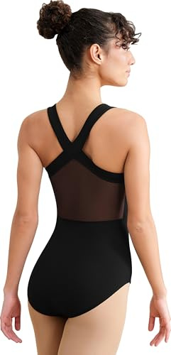 Hanebel Women Dance Leotard Adult Ballet Tank, Gymnastic Dancewear with Crisscross Straps, Mesh Splicing Back (239109-06-M)