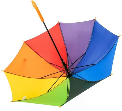 Meichoon Ombrello per Bambini con Tela Arcobaleno, Struttura in Fibra di Vetro Resistente a 8 Aste, Leggero, Protezione dal Vento e dalla Pioggia, Apertura e Chiusura Facile, Manico a J, Portatile per