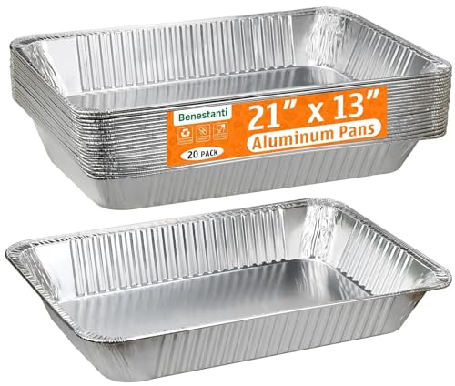 21x13 Full Size Aluminum Pans, 20 Pack – Heavy Duty Deep Disposable Foil Roasting Pan & Baking Pans, Large Chafing Trays for Catering, Steam Table, Hotels, Restaurants, Buffets & Bakeware