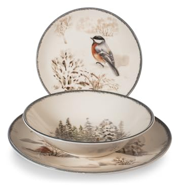 H&H, Servizio Tavola 18 Pezzi Symphony in Stoneware, Adatto a Natale e Inverno, Piatti Piani, Fondi e Frutta, Lavabile in Lavastoviglie e Sicuro per Microonde