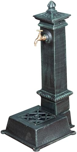 Biscottini Fontana da giardino da terra 37x30x77 cm - Fontana in ghisa con rubinetto finitura anticata - Fontane a colonna esterno - Fontanelle da giardino con griglia di scarico - Fontanella in ferro