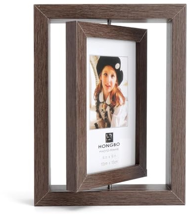GZRXIOUS Marcos de Fotos 10x15, Adornos Fotográficos Giratorio 360°, Marco de Fotos Doble Cara, Marcos Fotos, Decoración Madera con Tapa Acrílica para Boda, Hogar, Regalo La Vacaciones (Marrón)