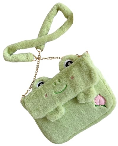 Housoutil Bolso Bandolera de Peluche Forma de Rana Pequeño y Portátil Color Verde Claro Bolso de Hombro para Mujer y Funcional para Uso Diario