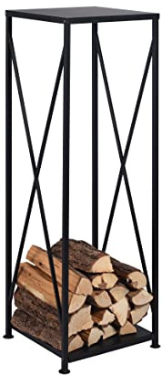 Ribelli Kaminholzregal aus pulverbeschichtetem Eisen ca. 34 x 34 x 111 cm - als stabiler Kaminholzständer innen zur Aufbewahrung von Brennholz, schwarz