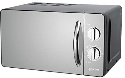 Grunkel - Microondas de 20L de Capacidad con acabado en espejo y 6 niveles de potencia 700W - MW-20ESP - Función descongelación y temporizador hasta 30 minutos - 700W - Negro espejo