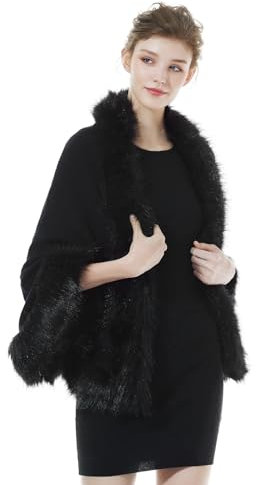 BEAUTELICATE Kunstpelz Schal Stola Bolero Damen Für Frauen Hochzeit Abend Braut Brautschal Brautstola (Schwarz, Einheitsgröße)