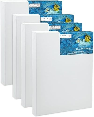 CHELY INTERMARKET MOD561 Lienzos Para Pintar 50x70 CM Pack 4 Unidades Bastidor Madera 37 MM Algodón Blanco Preimprimado Profesional Para Acrílico Óleo Manualidades Bellas Artes Artistas Aficionados