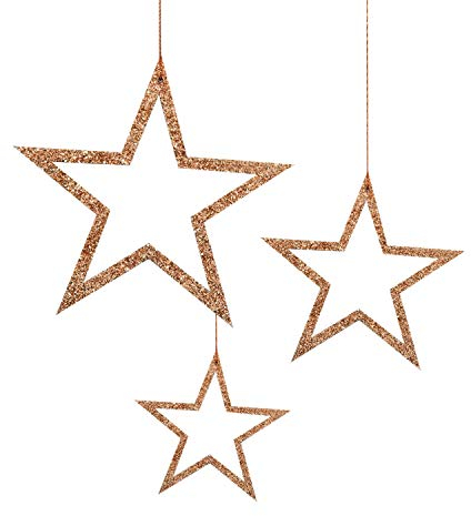 Oblique Unique® 3 Holz Sterne mit Glitzereffekt und Schnur für Weihnachten Weihnachtsbaum Christbaum Anhänger Christbaumschmuck Weihnachtsdeko Holz Deko - Farbe wählbar (Roségold)