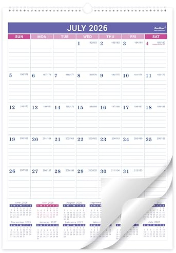 2026-2027 Wall Calendar - July 2026 - December 2027, 2026-2027 Calendar, 18 Months Wall Calendar, 12 x 17, Large Blocks, Spiral Bound