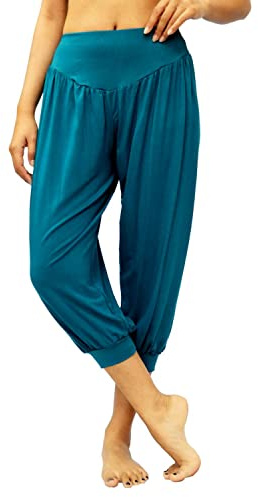 Lofbaz Pantalones de Yoga para Mujeres PJs de Maternidad Pijamas Chándal Lounge Harem Boho Joggers Genie Ropa India Solid Azul Claro (Capri) L