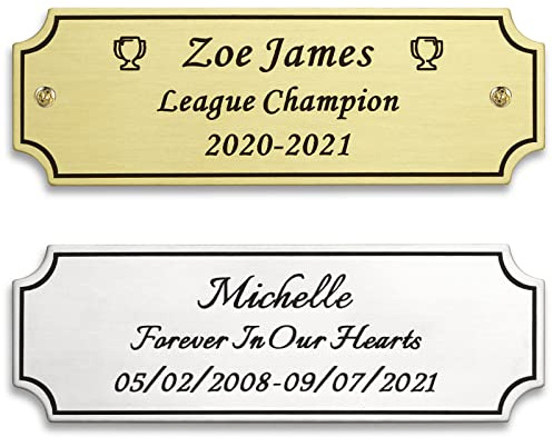3W x 1H, Custom Elegant Engraved Plate, Personalized Memorial Name Plate for Trophy, Frames, Urn, Brass or Stainless Steel Laser Engraved Plaque with Adhesive Backing or Screws (Silver, Gold)