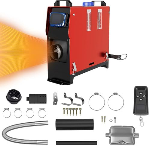 Aufun 8KW Standheizung Diesel, 12V Luft Dieselheizung Auto Heizung Lufterhitzer Dieselheizung mit Fernbedienung, LCD-Schalter für Auto RV Boote LKW Wohnmobil Bus (Rot mit LCD-Fernbedienung)
