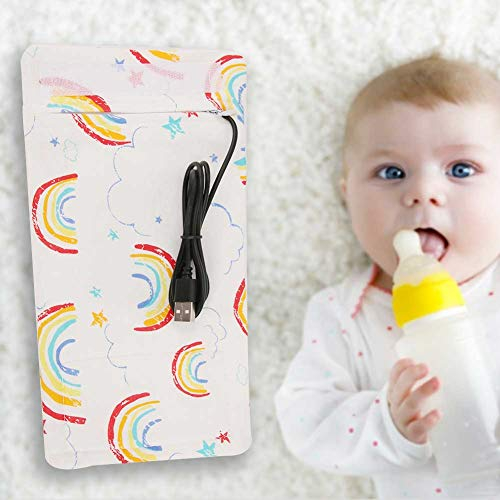 Sxhlseller Tragbarer Flaschenwärmer, USB-Babyflaschenwärmer für Muttermilch, Milchwärmer für Babyflaschenwärmer, Tragbare Milch-Reise-Aufbewahrungsabdeckung, Isolierungsthermostat (Regenbogen)
