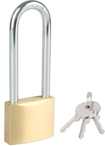 Candado de latón macizo con 3 llaves, cerradura de grillete de 3 pulgadas de largo, cuerpo de bloqueo de 1-9/16 pulgadas de ancho, candado resistente a la intemperie para cobertizos, unidad de