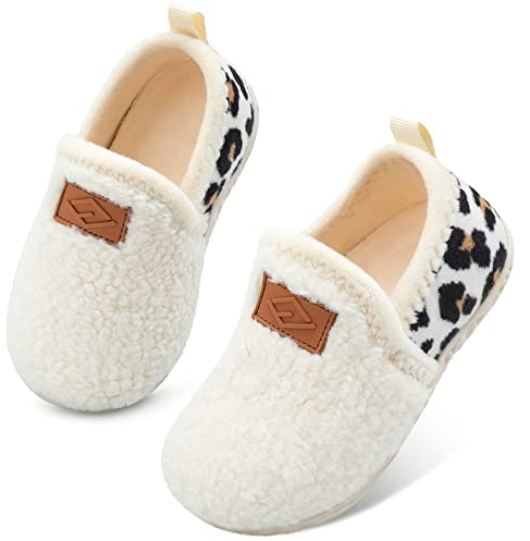 Lefflow Baby Slippers for Boys Girl Sock Shoes Winter First Walker Shoes Infant Leopard Beige Shoes 6-12 Month for Indoor Outdoor