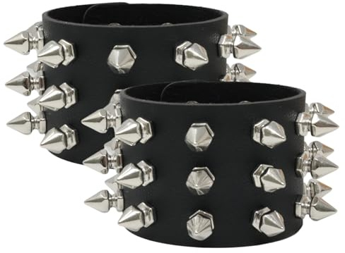 Honbay Exaggerated Black Leather Rivet Spiked Studded Bracelet Gothic Punk Rock Biker Cuff Wrap Bangle Snap Button Metal Bracelet for Men Women