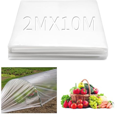 SWTYExt Film de serre transparent - 2 x 10 m - Film en polyéthylène extra épais - Bâche de serre indéchirable - Pour tunnels en film plastique - Pour serre de tomates, légumes, plantes