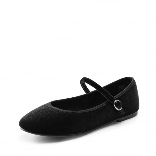Bailarinas Mary Jane para Mujer, Punta Redonda, cómodas, Elegantes, Informales, sin Cordones, para el Trabajo, Uso Diario, Suaves y Planas.,Size 40.5,Negro,SDFA2441W