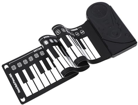 49 Keys Rolling Piano Keyboard, 16 Tones Speaker Foldable Piano Multifunctional 49 Keys Folding Electronic Keyboard for Beginners with Rhythms (Black