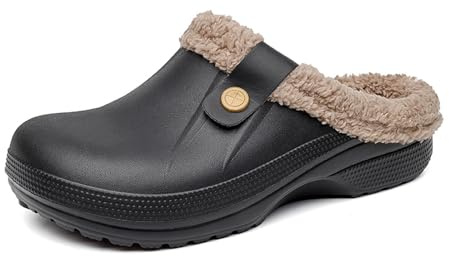 FRTUBOP Hommes Femmes Fourrure Sabots Hiver Chaud Chaussons de Maison Peluche Imperméables Chaussures de Jardin Pantoufles Antidérapant Intérieur Outdoor