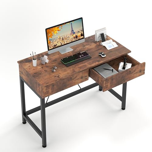 CAIYUN Schreibtisch mit 2 hölzernen Schubladen, Home Office Computertisch mit Lagerung, einfache Moderne Kinder Schreibtisch, Arbeit Studie PC Tisch Officetisch für kleine Räume(Braun, 100x50x73cm)