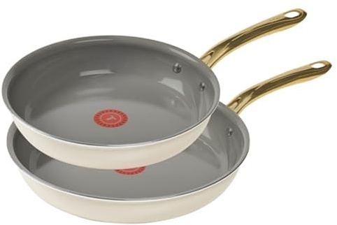 T-Fal Preserve Ceramic Nonstick Frying Pan 2-Pc Set, 8.5 & 11, Oven Broiler Safe up to 350°F Cookware, InoCeram Glide Technology, Frying Pan Skillet, Pots & Pans, Beige