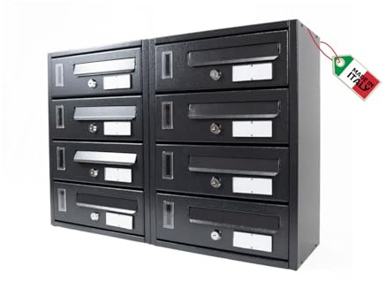 MOHOME Cassetta Postale Esterno Condominiale Antracite Componibile Modulare Orizzontale Ferro Pesante 8 Scompartimenti Dimensioni 60 x 17 x 42 cm Apertura Frontale Interno Doppia Chiave Sicurezza