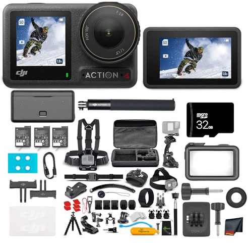 DJI Osmo Action 4 Camera Adventure Combo - Waterproof Action Camera with 4K UHD Video, 1/1.3 Sensor, Stabilization, Dual Screens, for Vlogging, Travel & Sports + 32GB Card & 50 Piece Accessory Kit