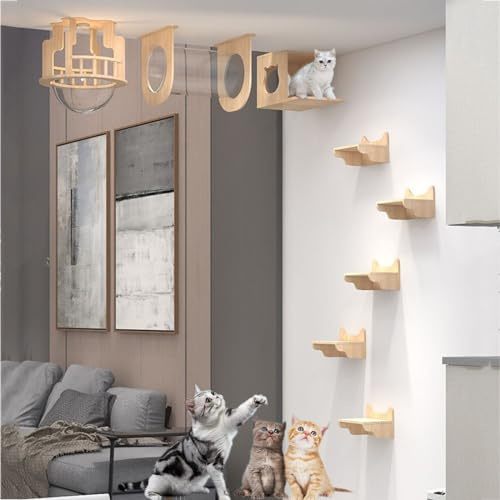Kattklätterställning， Kattvägghyllor, möbelset, klätterhylla, lekplats, luftkorridor, kattbo, rymdkapsel, hoppplattform DIY(Style 4)