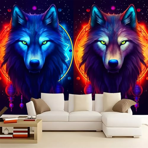 Generico Carta da Parati Moderna acchiappasogni animale lupo 250x175 cm 3D Poster Gigante Carta da Parati, Tessuto Non Tessuto Fotomurale per Camera Letto, Soggiorno, Corridoio