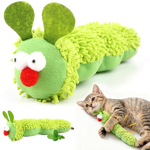 Zkaoai Juguete para gatos, 2 piezas de hierba gatera, orugas, cojín para gatos, orugas, juguete para orugas, cojín para gatos con Catnip, peluche, juguete para gatos