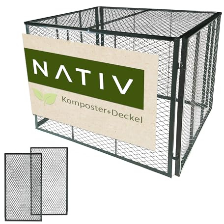 NATIV Garten Komposter grün 80x80x70 cm mit Deckel, Metallkomposter mit 448 Liter Volumen, Drahtkomposter für eigenen Kompost, Metall Komposter als Kompostsieb nutzbar