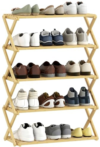 HOMCOM Zapatero Estrecho de Bambú, 5 Niveles, Sin Instalación, Natural